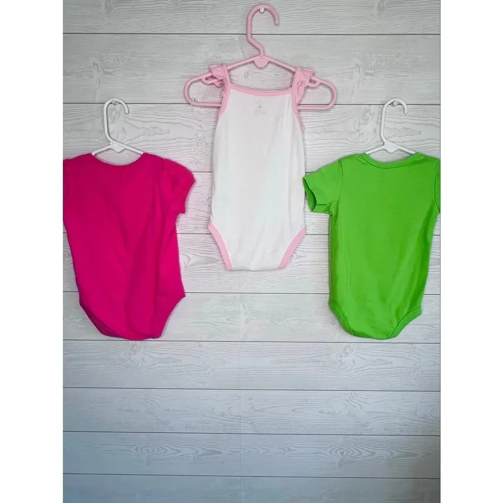 Baby girl onesies bodysuits lot of 3 pink, green, white Size 12 months